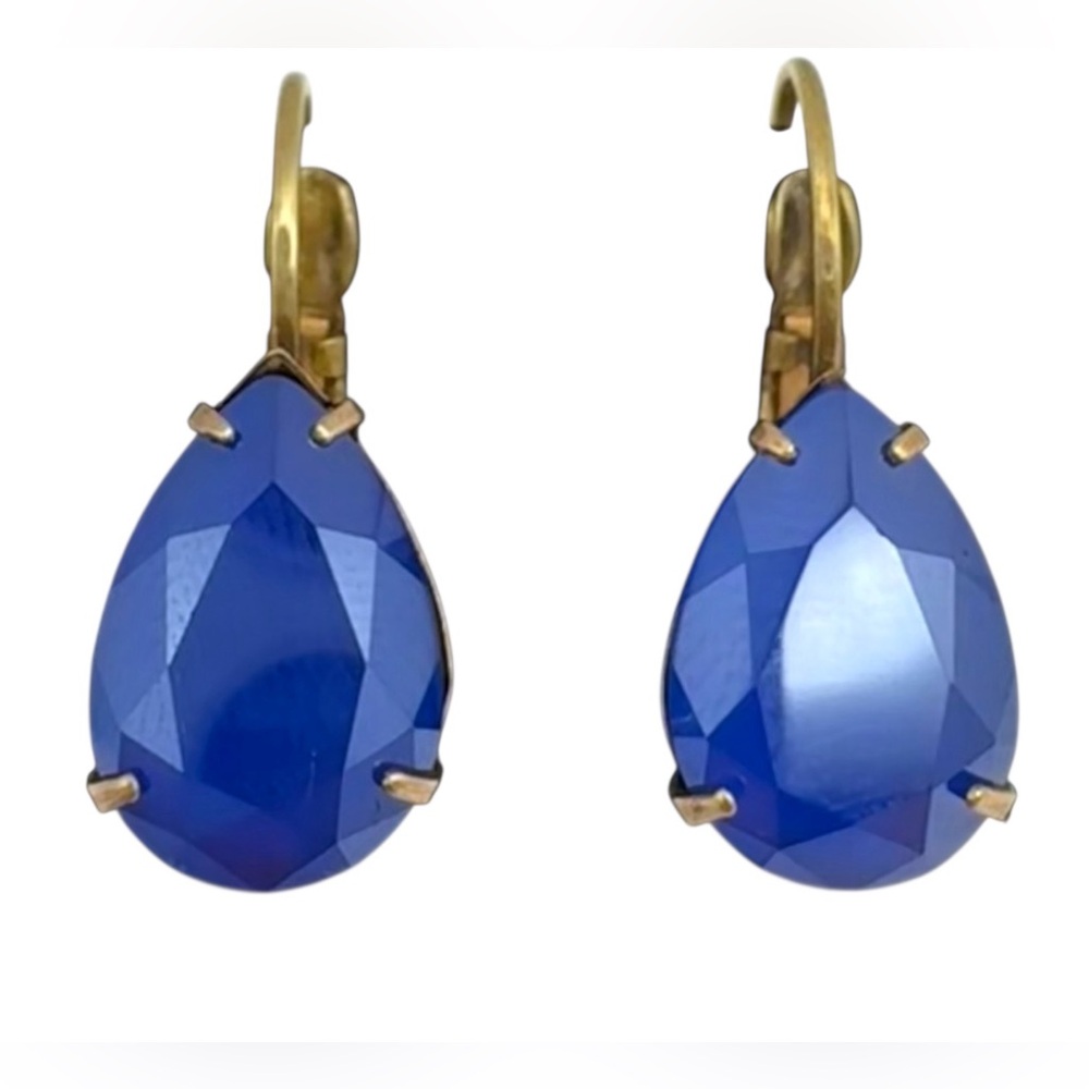 Liz Palacios Sapphire Blue Swarovski Teardrop Leverback Earrings